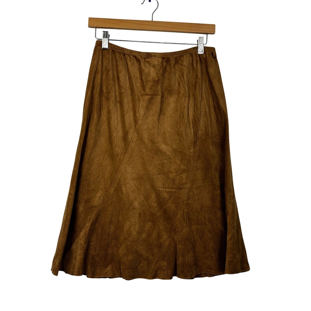 Amy Byer Faux Suede Skirt Womens XL Brown ALine Midi Panelled 20-09M16